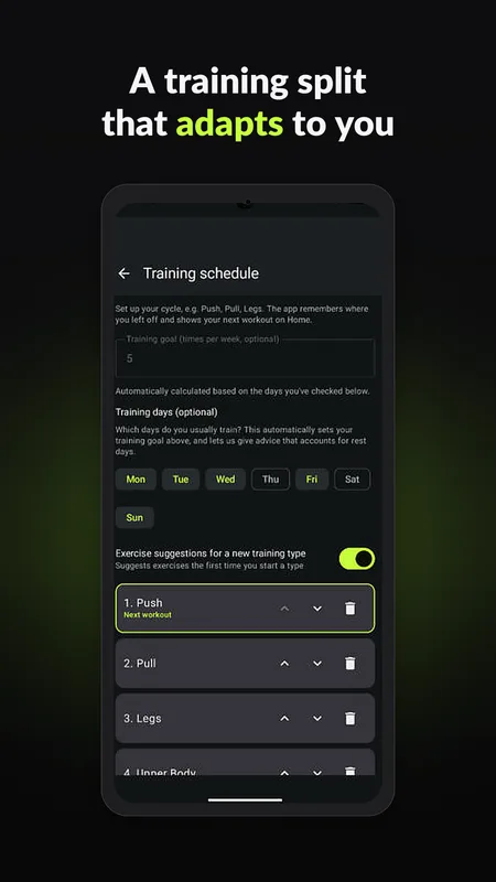 Training plan screen
